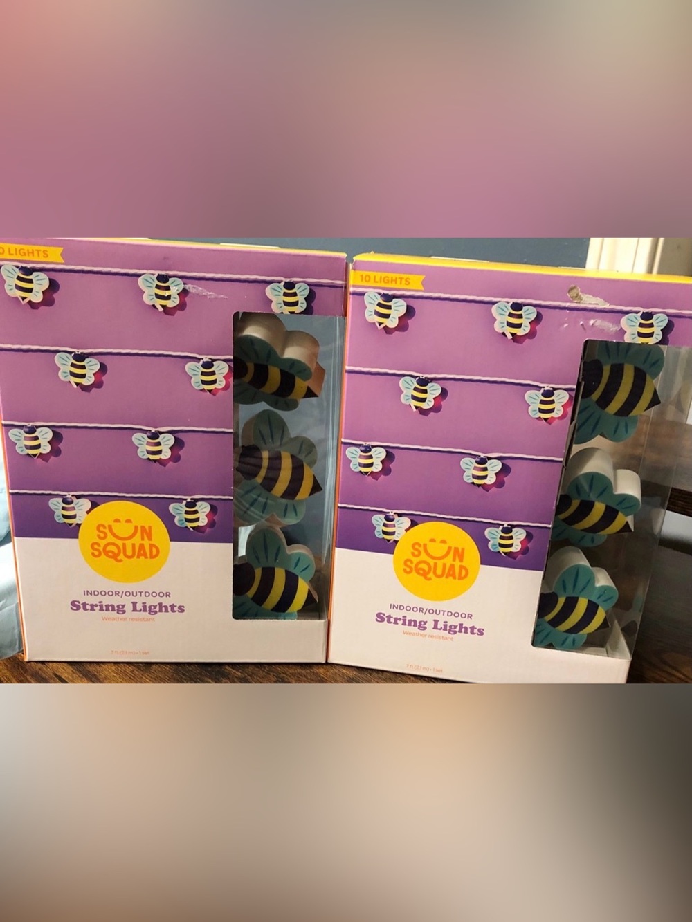 Sun Squad Indoor Or Outdoor Plugin Bumblebee String Lights 7’ Long X 2 New Boxes